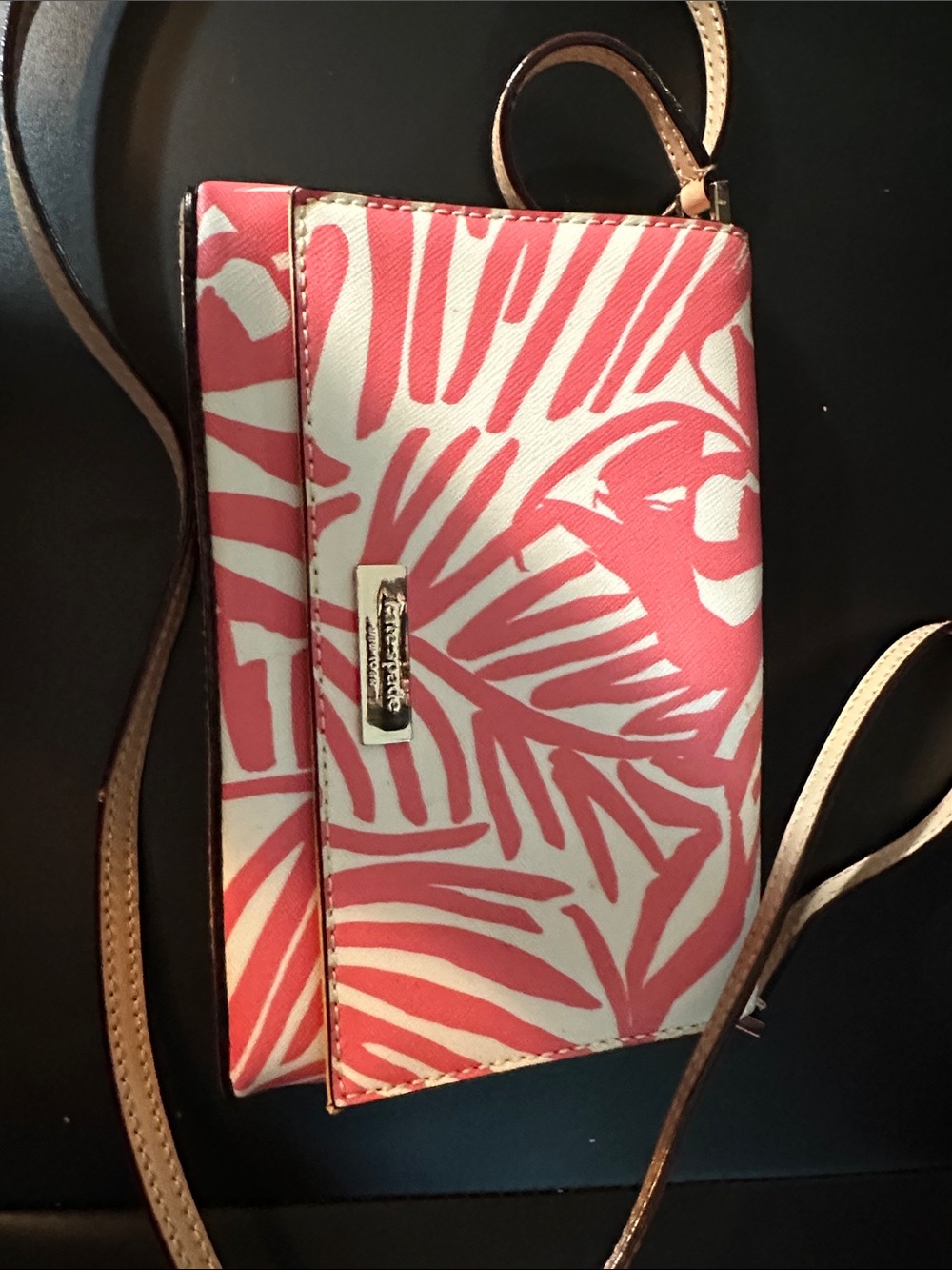 kate spade Coral and White Leaf-Print Crossbody Bag